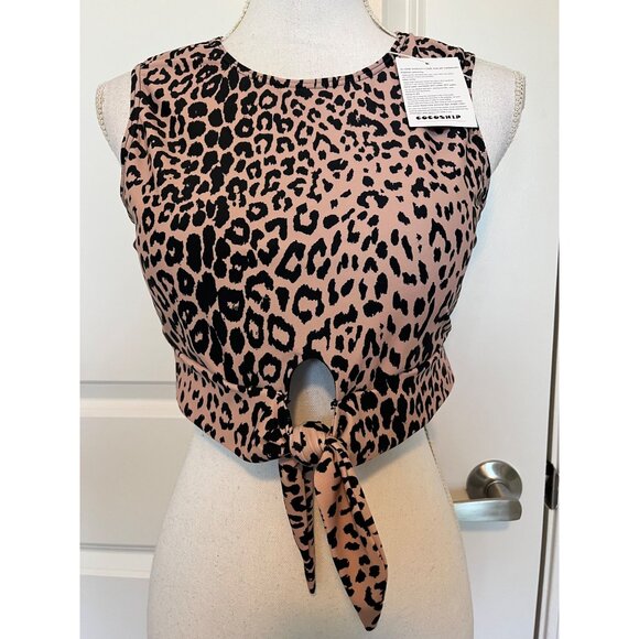 Cocoship Leopard Print Tie Front Swim Top Womens Size 10 Swimsuit Top Padded - Picture 1 of 11